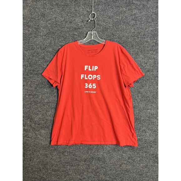 Life Is Good Womens Graphic Tee Size XXL Red Flip Flops 365 Short Sleeve Cotton - Picture 1 of 6